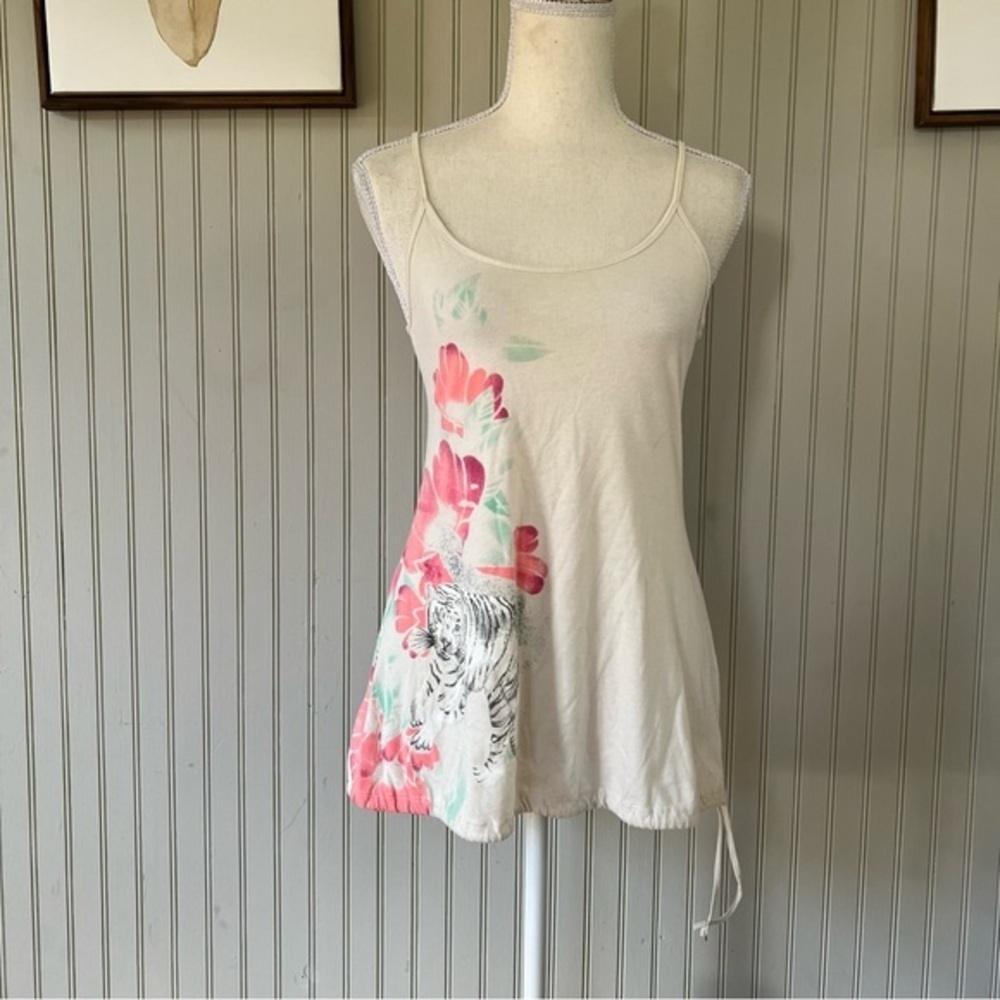 Free People Tank with Floral Design and Tiger Graphics Top